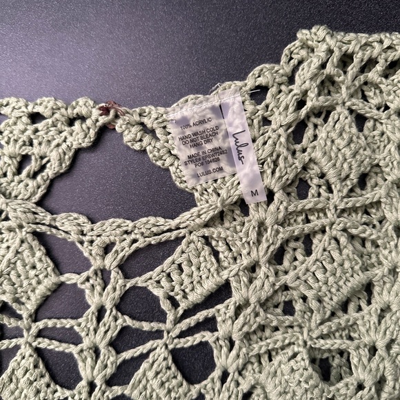 Lulu's Endless Waves Sage Green Crochet Fringe Midi Swim Cover-Up - Picture 10 of 11
